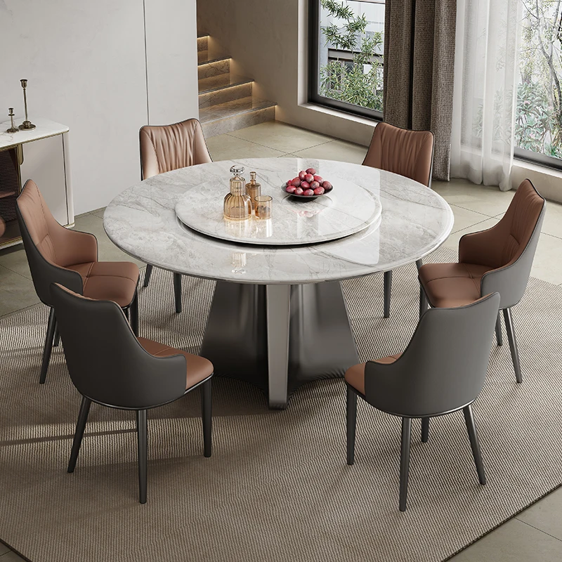 

dining table and chairs, marble round small apartment supercrystalline stone with turntable dining table
