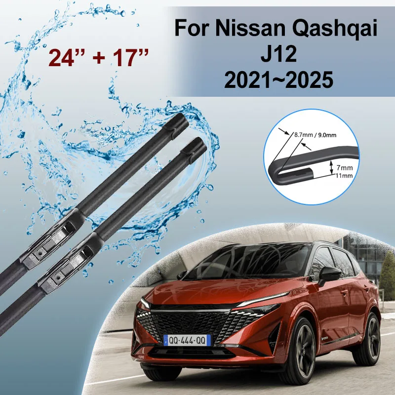 

For Nissan Qashqai J12 MK3 2021 2022 2023 2024 2025 Car Wiper Blades Front Window Brushes Washers Boneless Rubber Accessories