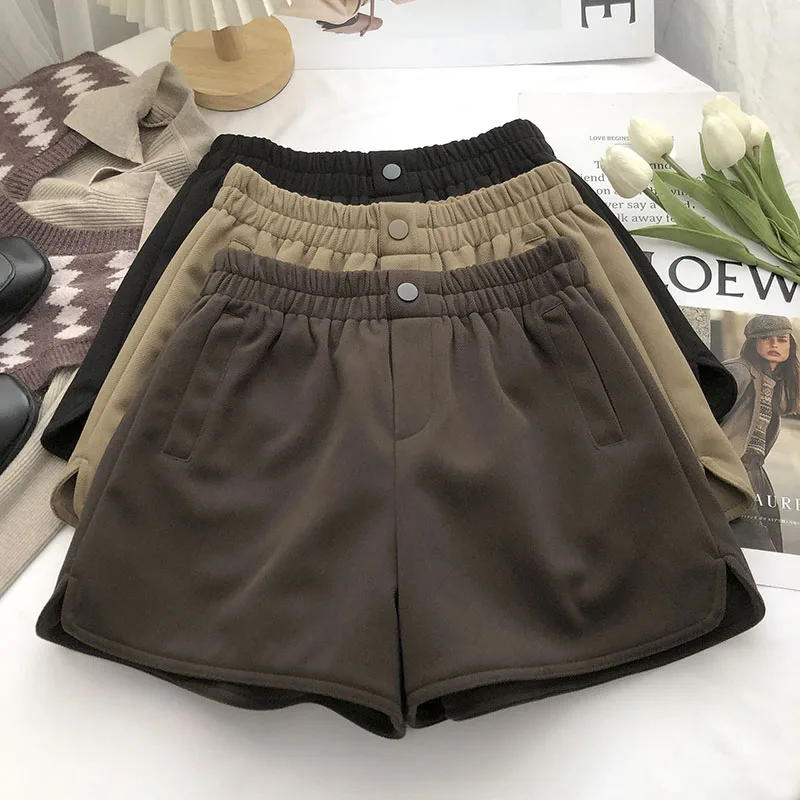 

Шерстяные шорты с высокой талией для женщин, осенне-зимние, новые, в стиле A-Line, повседневные брюки-юбка, универсальные модные брюки-кюлоты