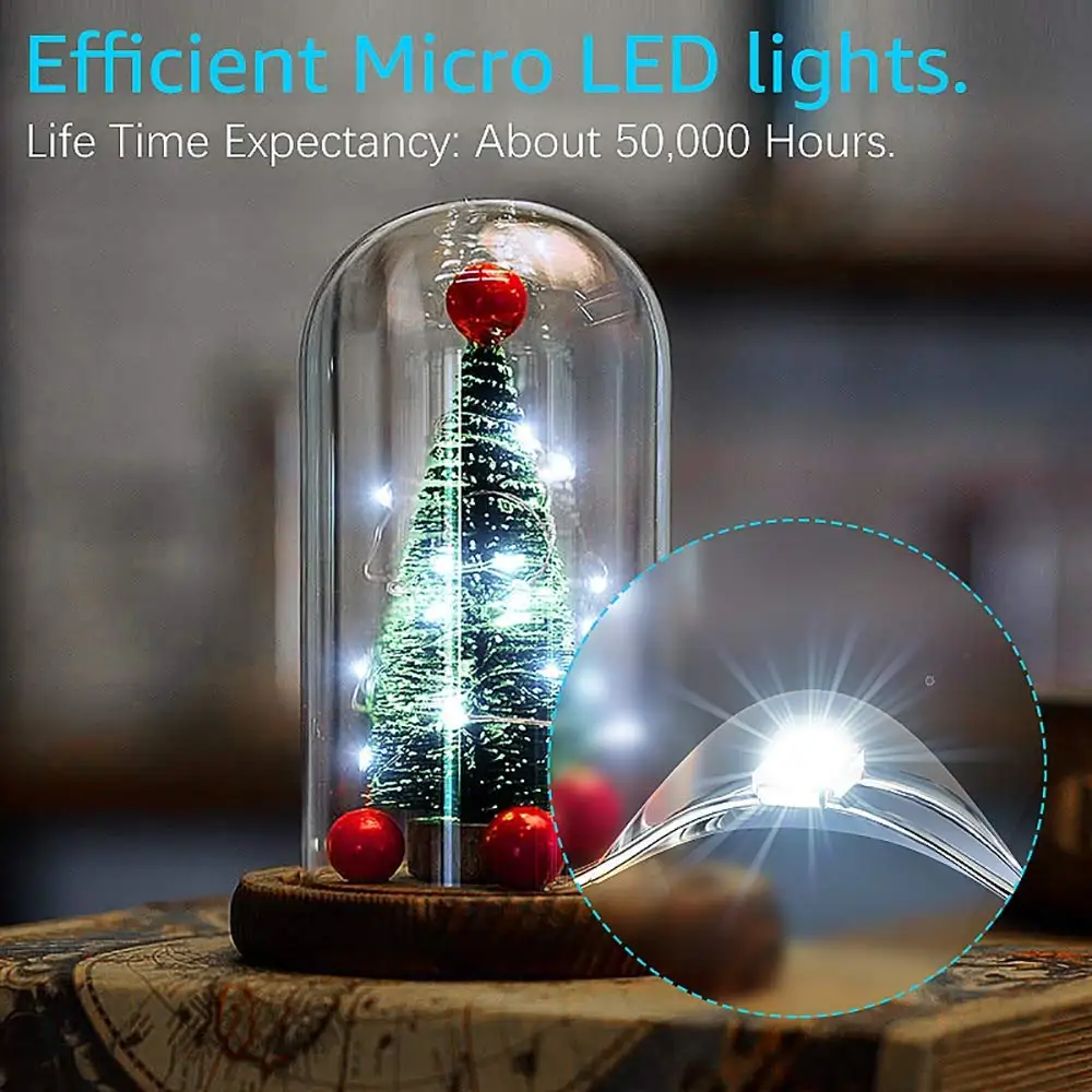 Mini guirnalda de luces de hadas LED de alambre de cobre, 1m, 2m, cadena de luces de batería CR2032, árbol de Navidad, Año Nuevo, decoración de