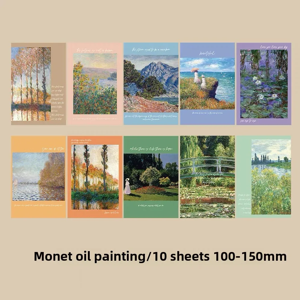 10 بطاقة رسم زيتي مونيه، بطاقات بريدية، روائع فنية شهيرة عالميًا، ملصقات جدارية مزخرفة راقية للممرات الداخلية