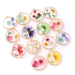 12 Style 2Pcs Charm Transparent Resin Dried Flower Pendant Classic Round Pendant For Jewelry Making DIY Necklaces Accessories