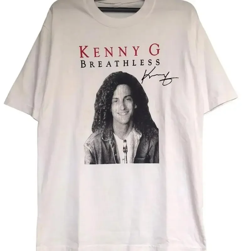 Retro Kenny G Music Heavy Cotton White Full Size T Shirt