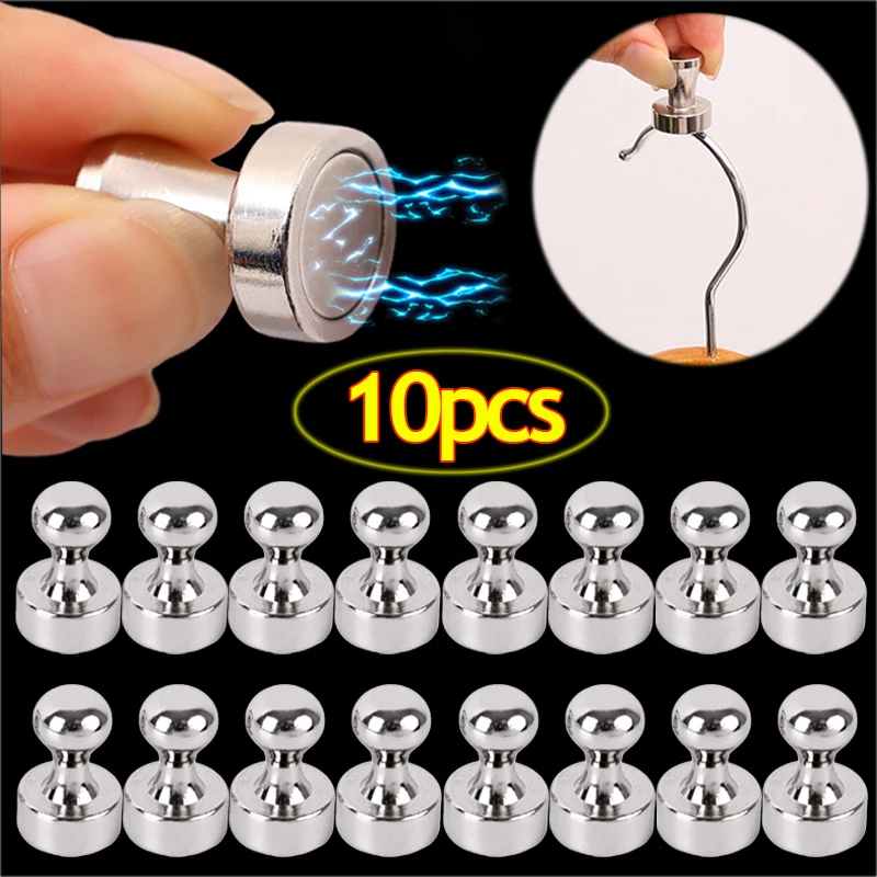 

10Pcs Strong Magnetic Push Pins Hanging Neodymium Magnet Sucker Pushpins Refrigerator Whiteboard Office Metal Thumbtack Hooks