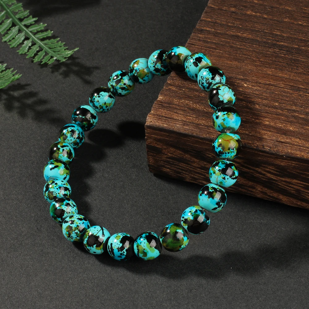 في الهواء الطلق الحجر الطبيعي الأخضر الفيروز أساور مستديرة النساء النساء الرجال أربعة مواسم مخطط الأخضر brazaletes سيدة ل كرة الأخت