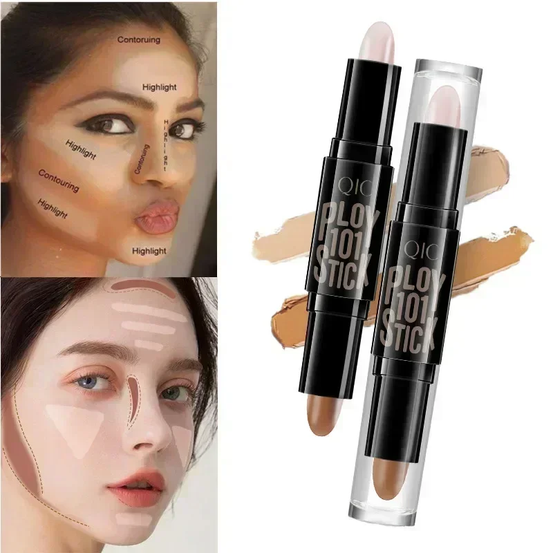QIC Double Head Contour Stick Three-dimensional Face Brighten Skin Colour Highlight Stick Waterproof Oil-control Concealer 5.6g