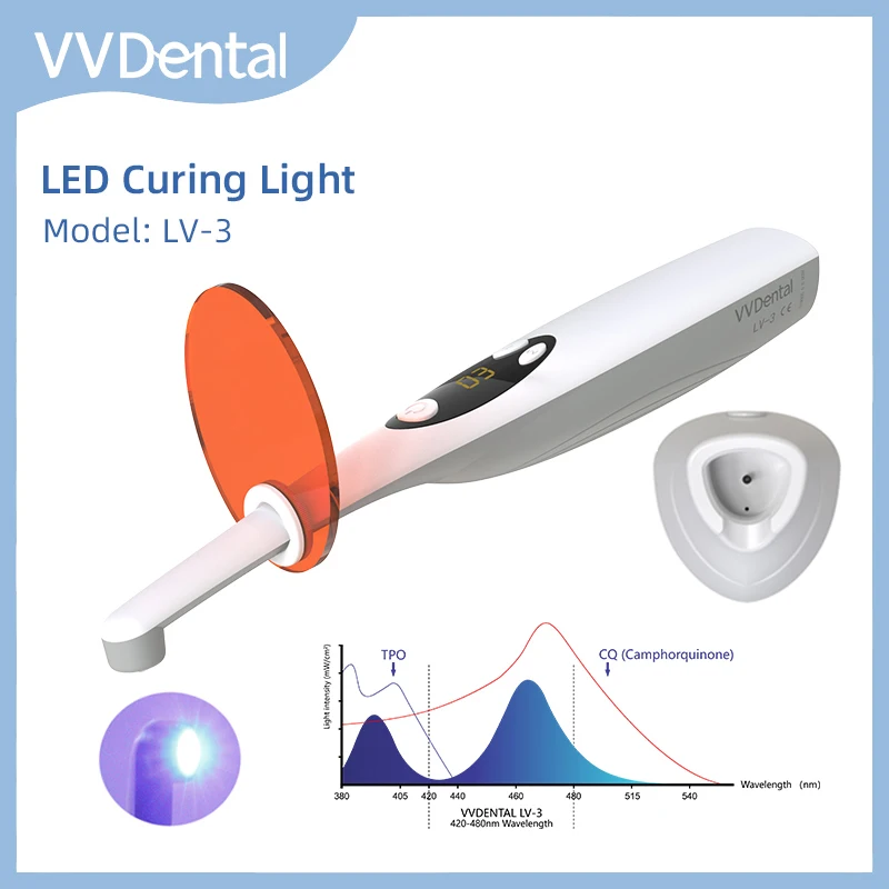 Lâmpada LED 3 cores disponíveis LED de amplo espectro equipado com base/sem base opcional Lâmpada de cura dental LED, Lâmpada Fotopolímero, 3Second, Cura Resina, Ortodontia, Equipamentos Odontológicos, 1800-2200mw/cm²