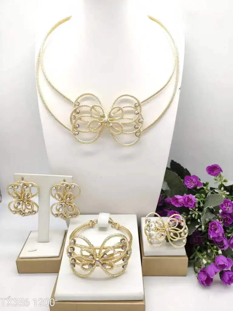 Textured Three Tone Geometric Shape Brazilian Jewelry Fabulous llaveros Collar Pulseras pin Pendient tentacles Anillo 4PC Set