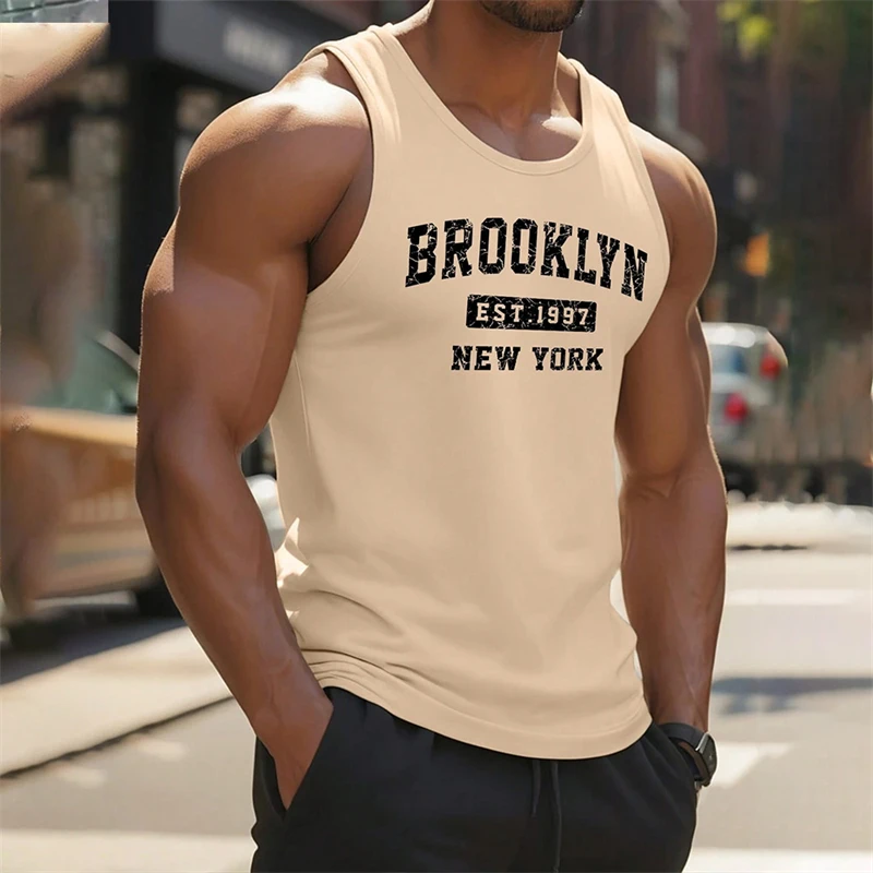 Simple Fashion Brooklyn Letters Tank Tops For Men Trend Summer Sleeveless 3D Printed Vest Loose Streetwear Breathable Gym Tops image 2