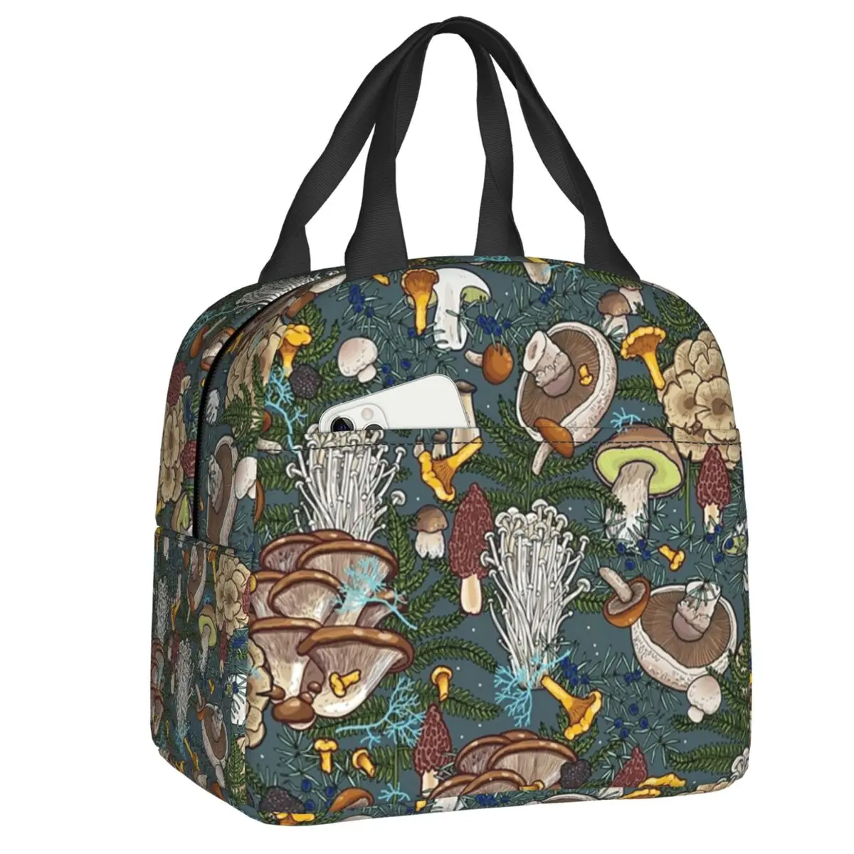 

Custom Mushroom Forest Insulated Lunch Bags for Women Resuable Thermal Cooler Food Lunch Box School