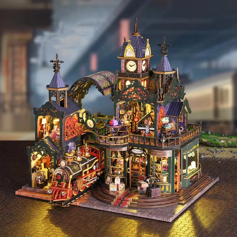 DIY Wooden Miniature Building Kits Rail-track Secluded City Doll Houses With Furniture Casa Magic Dollhouses for Friends Gifts