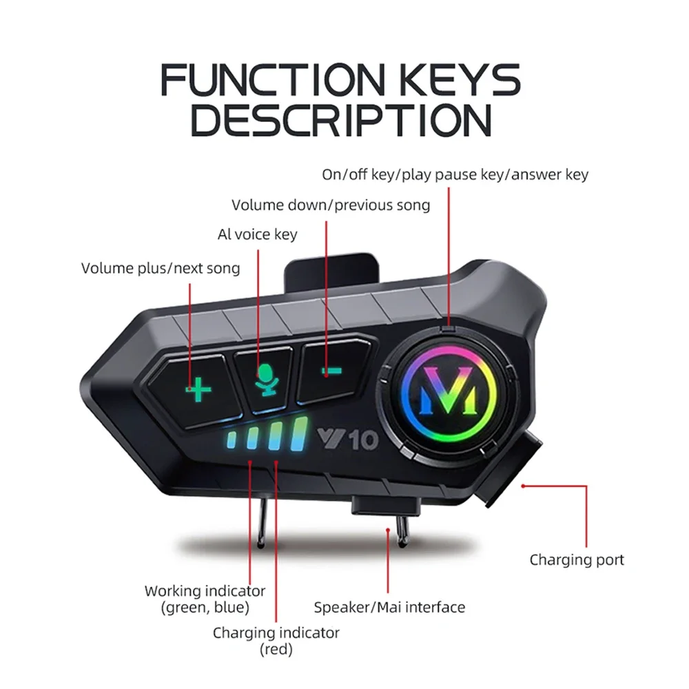Y10 دراجة نارية سماعة خوذة سماعة لاسلكية تعمل بالبلوتوث 5.3 سماعة التحكم الصوتي سماعة يدوي دعوة مشغل MP3 مجموعة سماعات