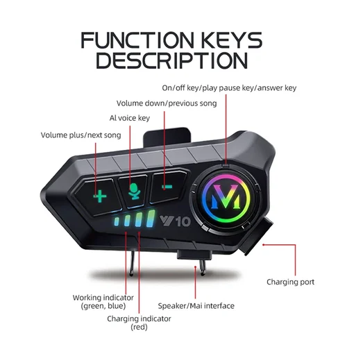 Imagen 2 del producto Auriculares Y10 para casco de motocicleta, inalámbricos por Bluetooth 5,3, auriculares con Control de voz, llamada con manos libres, reproductor MP3, Kit de altavoces