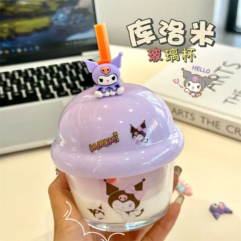 Sanrio Cinnamoroll Straw Glass Coffee Cup Kuromi Drink Cup Pier Cup Kettle Cute Couple Kids Anime Portable Home Office Water Cup