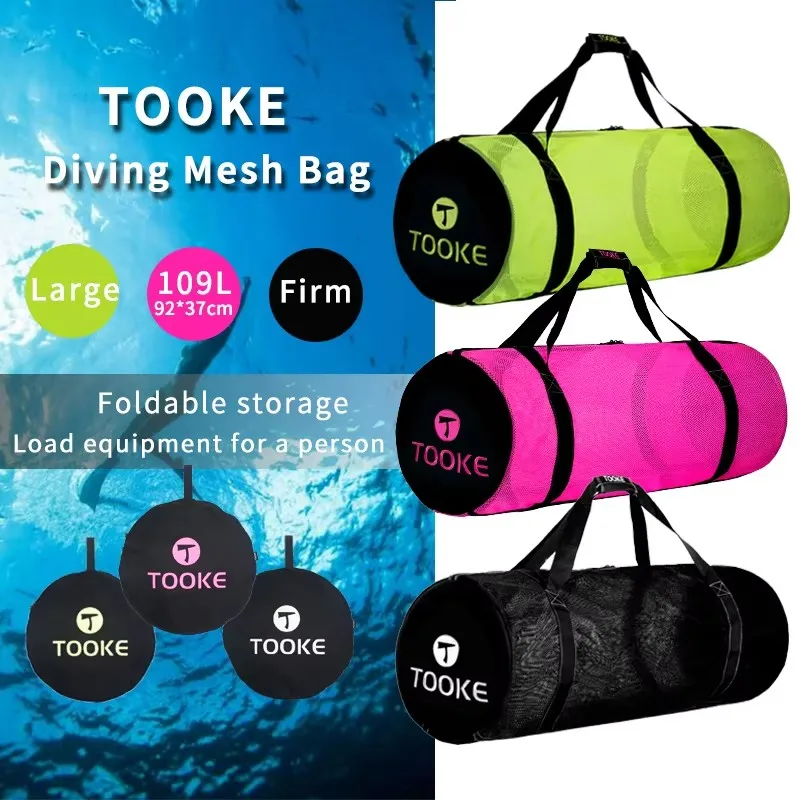 109L Scuba Diving Mesh Bag Large Capacity Swimming Fins Snorkel Wet Clothes Storage Bag Net Handle Bag For Underwater Sports