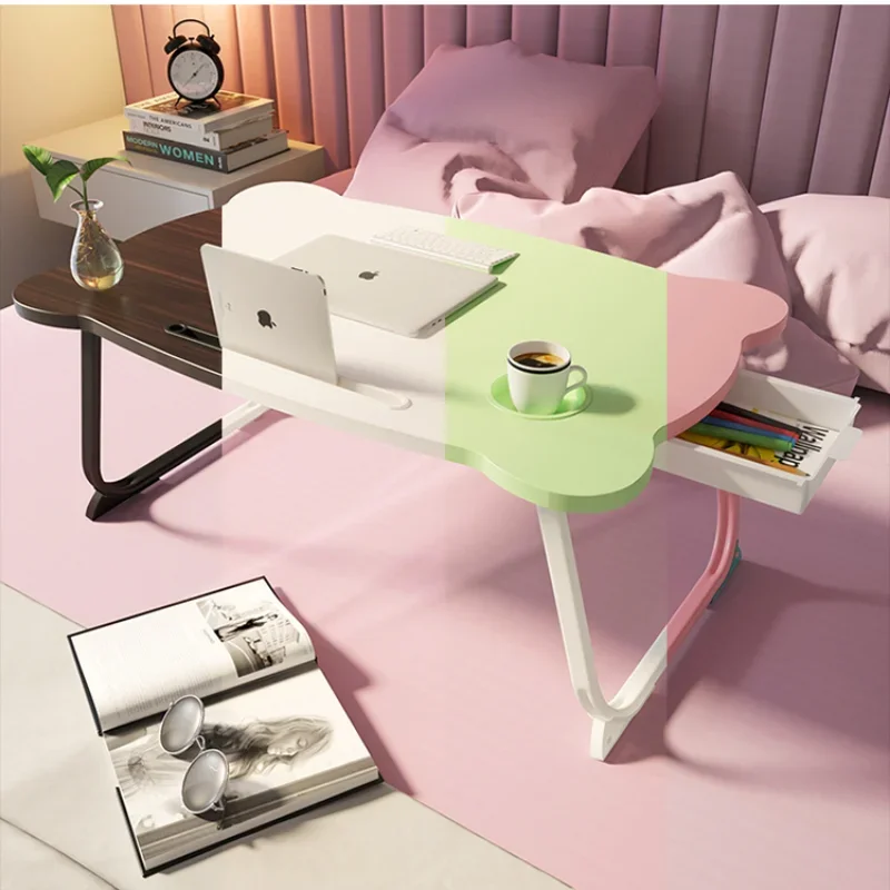 Pink Portable Folding Laptop Stand Study Table Desk Wooden Foldable Computer Desk for Bed Sofa Tea Serving Table