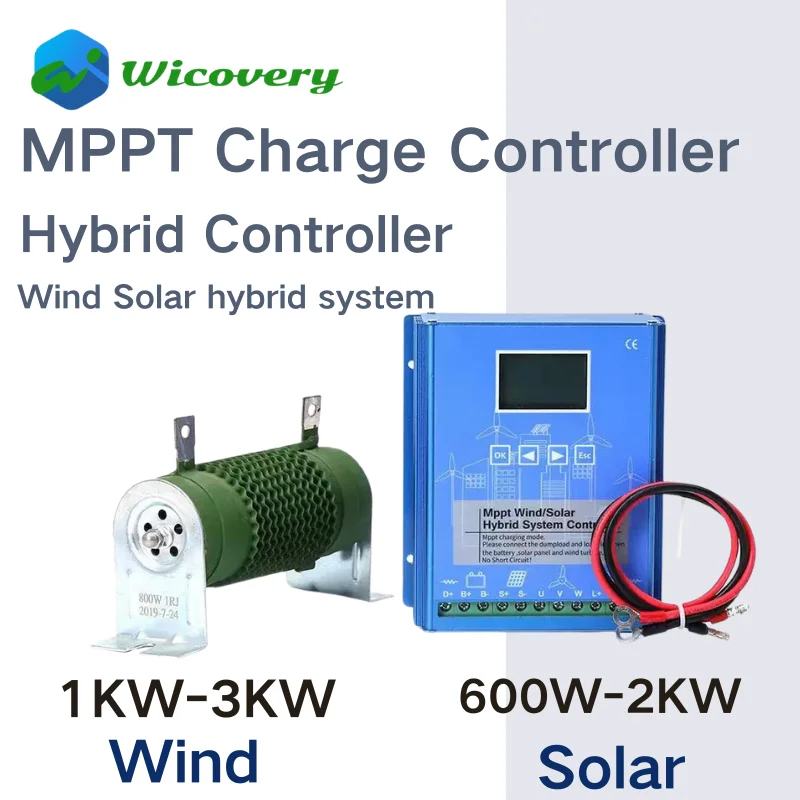 1000W 12V 24V 48V High Efficiency MPPT Hybrid Charge Controller with Dump Load for 1KW Wind Solar Panels Battery Regulator