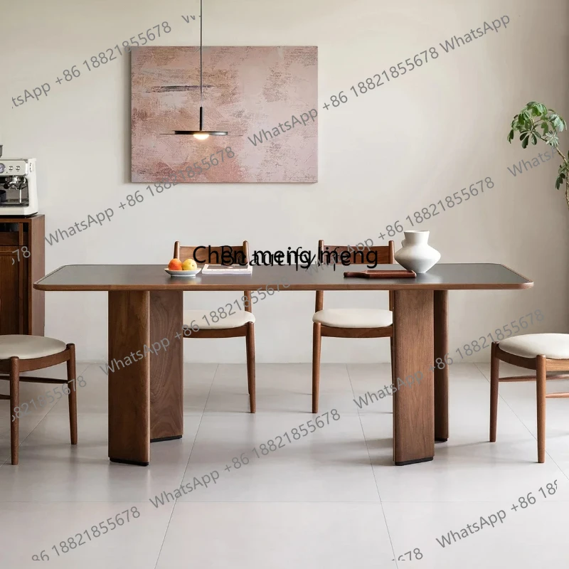 

Slate dining table North American black walnut retro rectangular table living room home