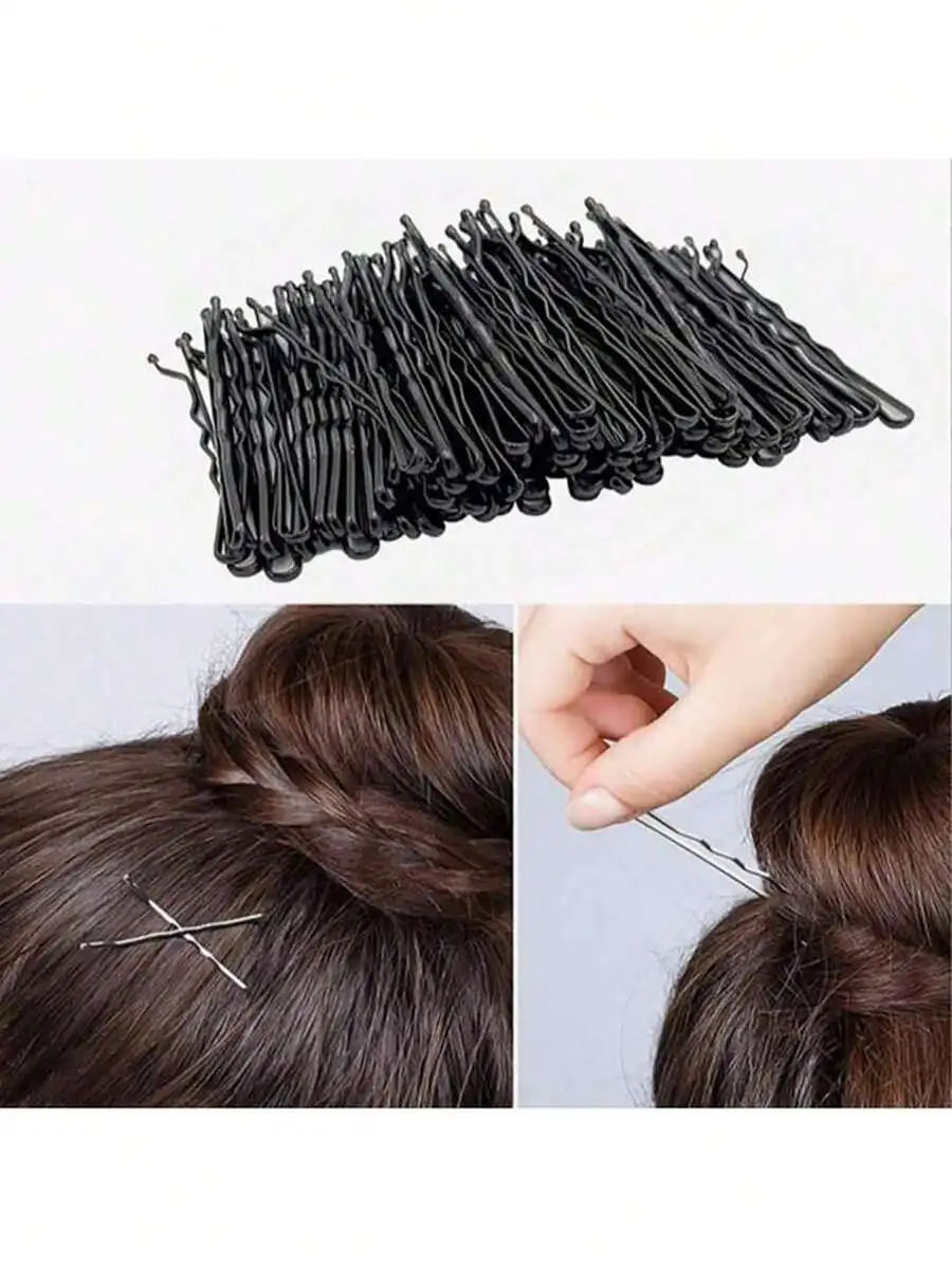 

100 Pcs Black Wavy Hair Pins For Women Daily Use Flat Bobby Pins
