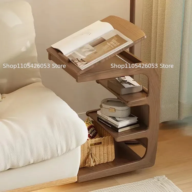 Solid wood sofa side table removable living room with wheels side cabinet bedside shelf simple household coffee table small