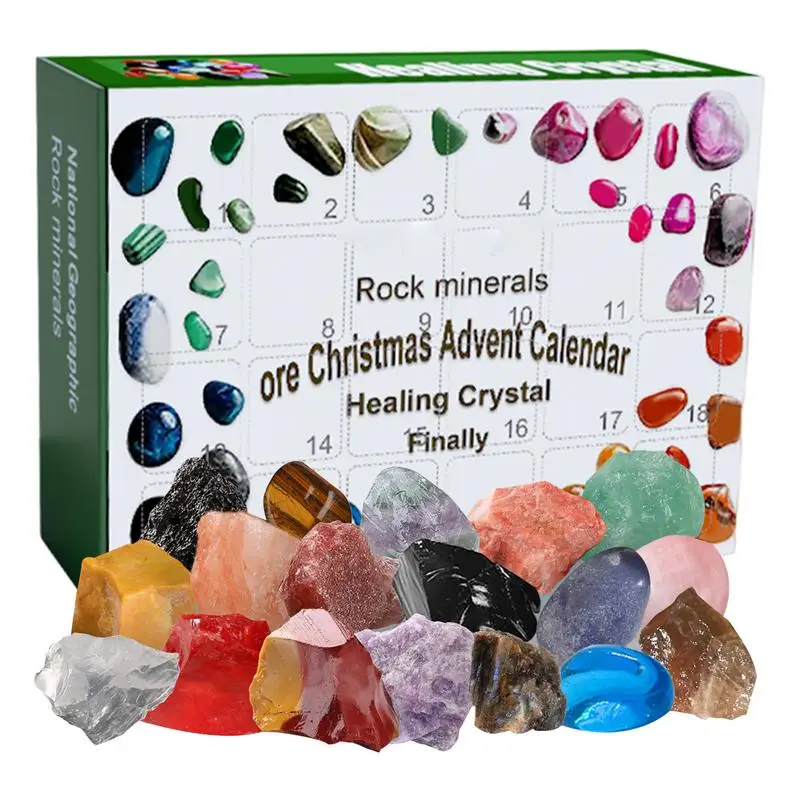 New Year Gemstone Advent Calendar 2024 Natural Stone Gift Box Meditation Stocking Stuffers Gifts For Crystal Gem Collectors