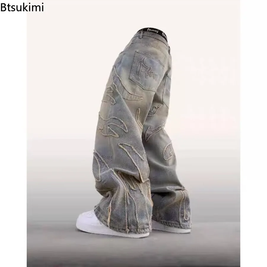 

Men's American Style Harajuku Retro Bat Pattern Embroidered Loose Jeans Street Fashion Lazy Jeans Casual Comfortable Fit Pants