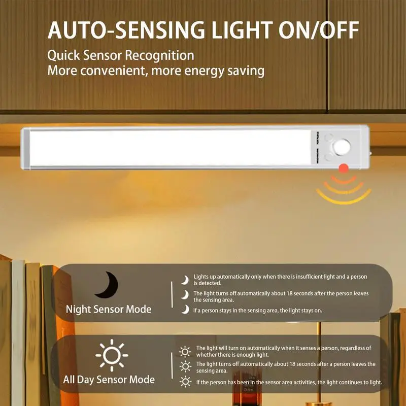 Under Cabinet Lights Sensor Security Night Lamp 2200mAh USB Rechargeable Closet Lights Adhesive 3 Levels For Kitchen Stairs