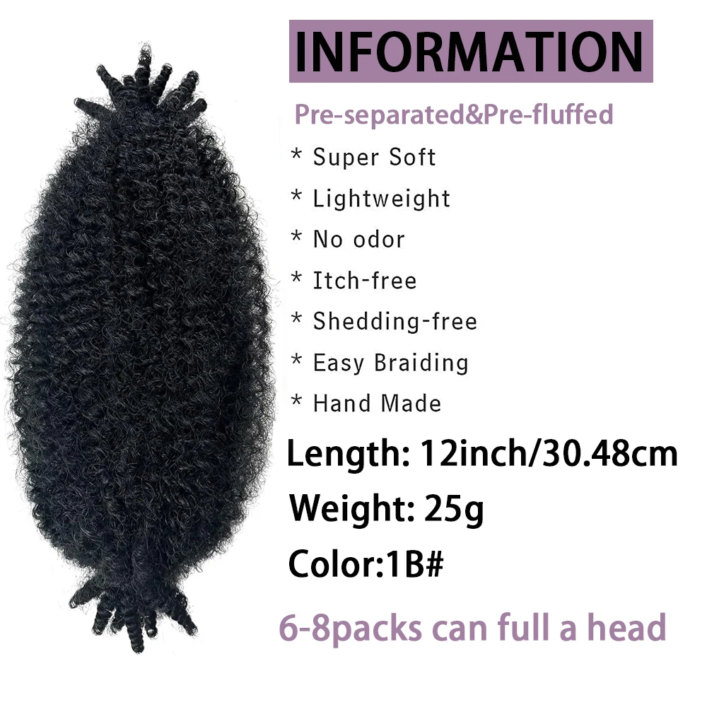 12 Inch synthic Stretchy African Marly Twist Hair ,Afro Spring Twist Crochet Braided Twist Hair Pre-Stretched Wrap Hair Extens