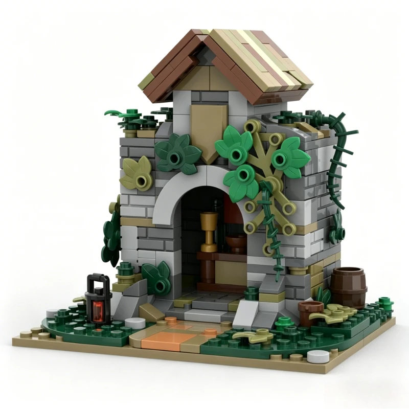 371PCS MOC Medieval Architecture Lost Temple Fantasy Building Model Custom Building Blocks Children DIY Educational Assembly Toy