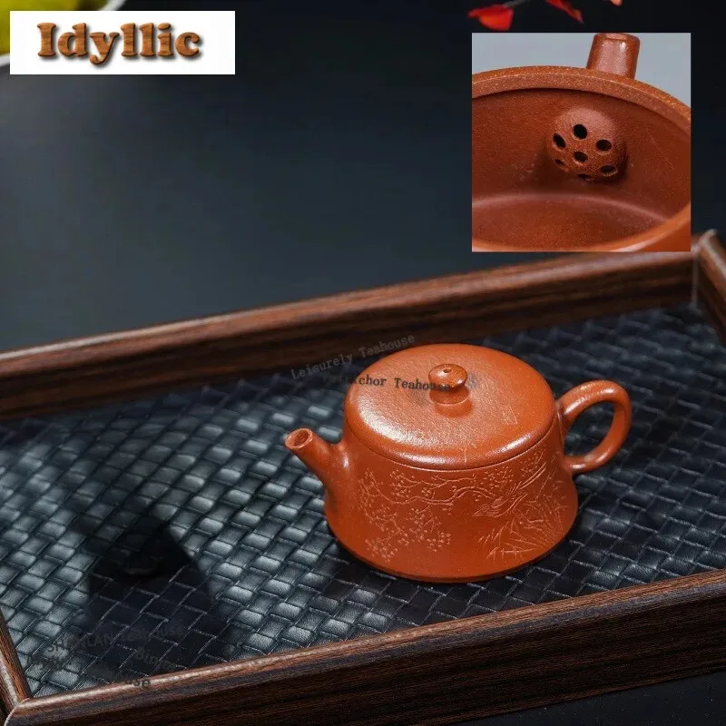 

130ml Boutique Yixing Purple Clay Teapots Famous Handmade Flowers Birds Pot Raw Ore Red Downhill Mud Kettle Zisha Tea Set Gift