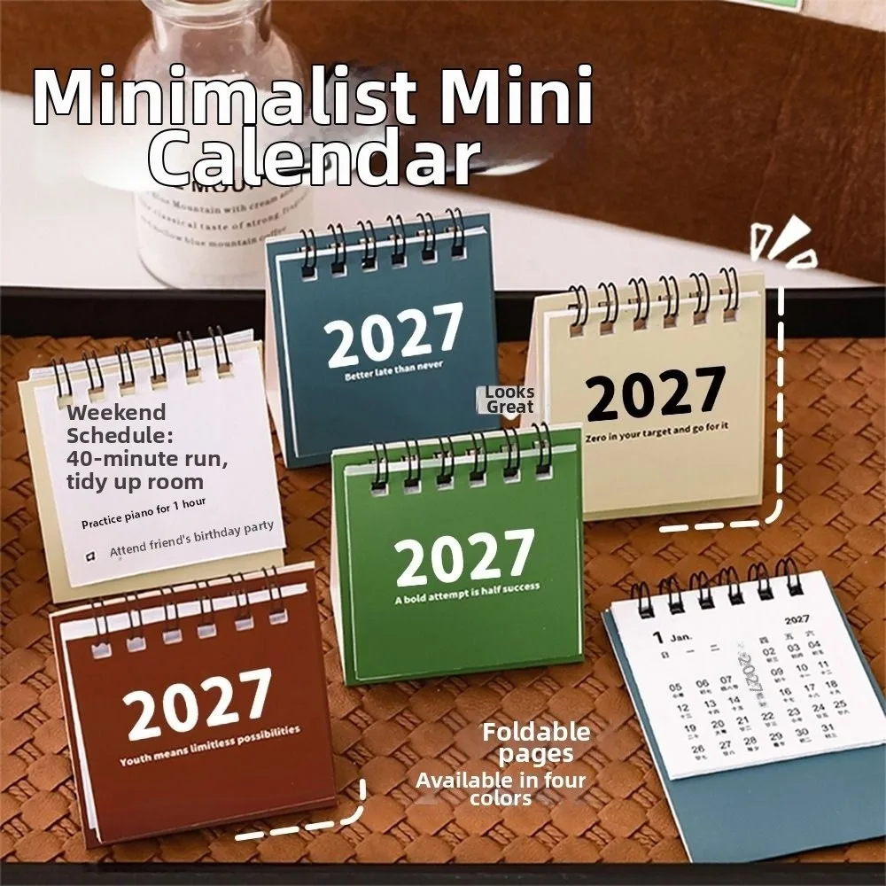 New Mini 2027 Desk Calendar Double Coil Standing Base Mini Calendar Standing Calendar Daily Planning