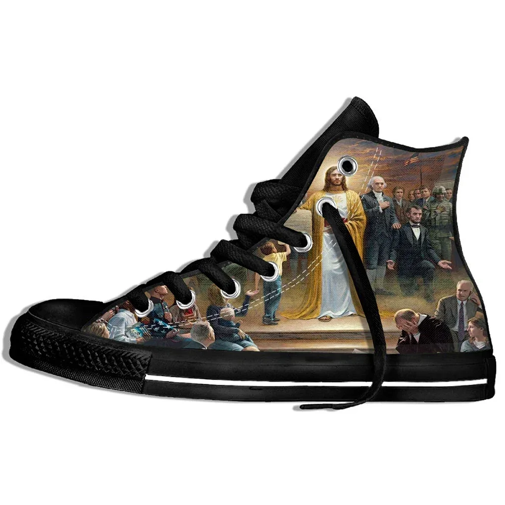 Nueva llegada Popular Anime Jesús hombres mujeres zapatillas de deporte estilo Harajuku Plimsolls zapatos casuales ligeros de alta calidad últimos zapatos de tablero