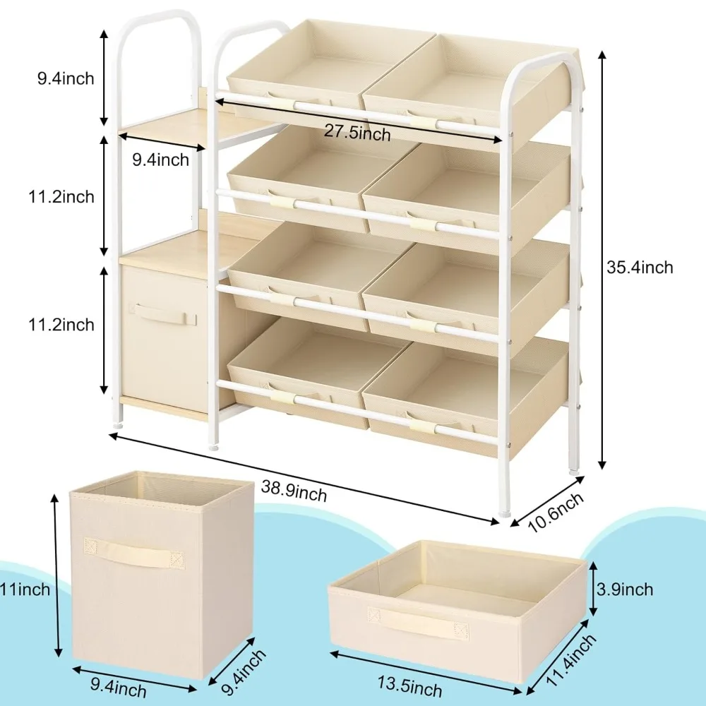 منظم تخزين بأدراج قماشية مع رف كتب من 3 طبقات للأطفال، حل تخزين ألعاب الحضانة #2