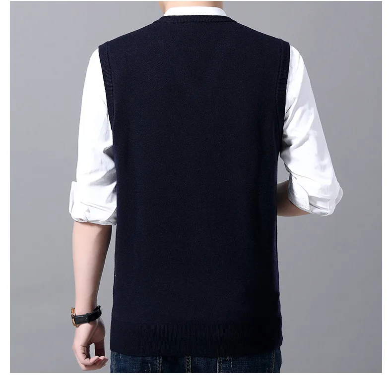 4 Color Autumn and Winter New Men\'s Wool Vest Knitted Waistcoat Middle-aged Men\'s Thick Sweater