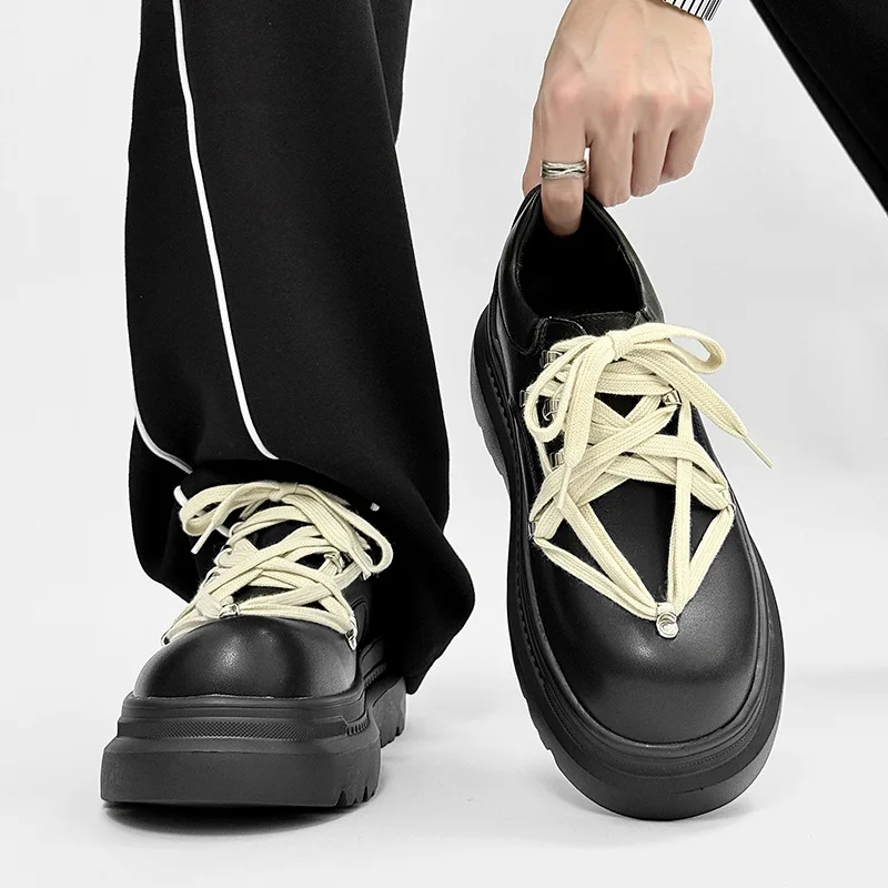 

Men Casual Shoes Genuine Leather Cross-tide Basic Platform Increasing Low Slip On Sneakers Skateboard Vintage Luxury Boots Owens