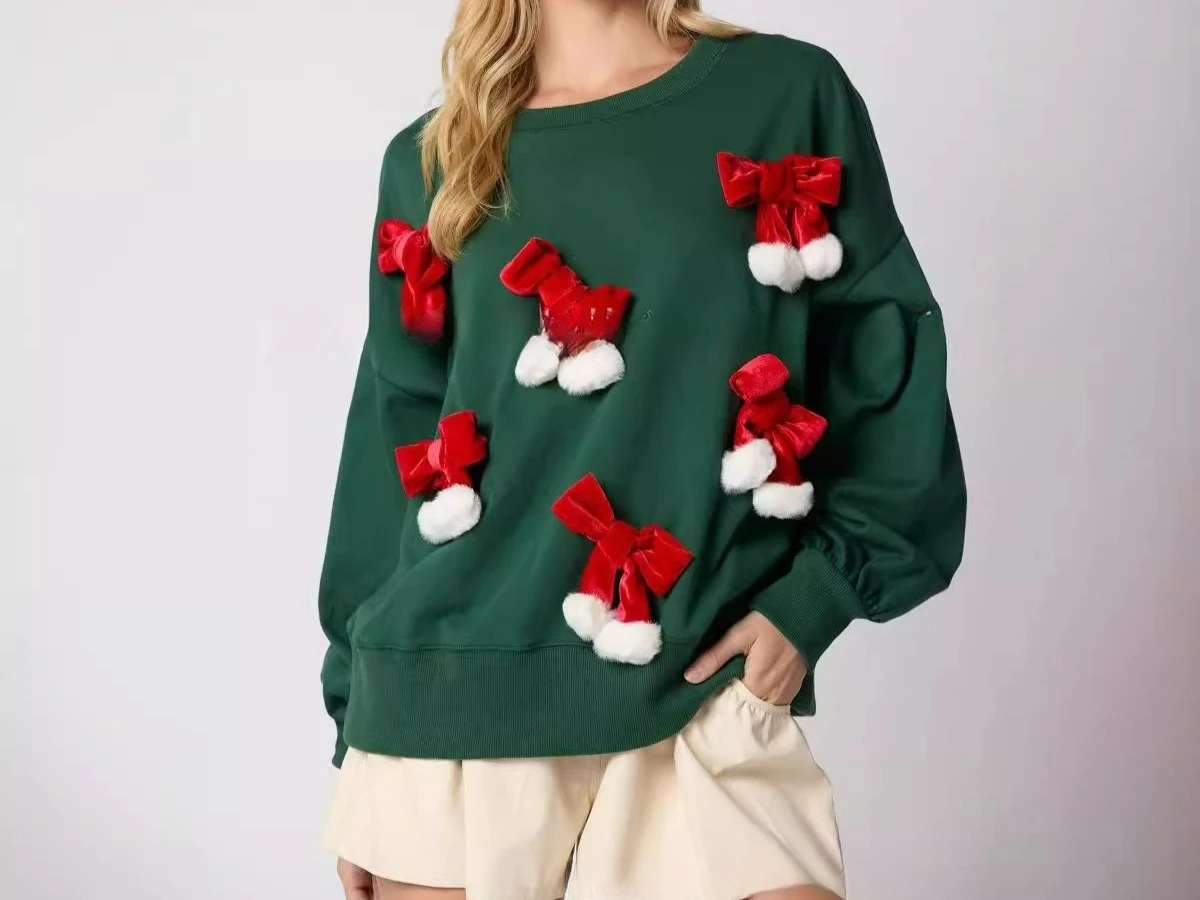 2025 Autumn and Winter New Bow Decoration Top Casual Long Sleeved Pullover Hoodie