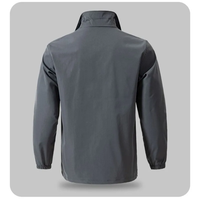 Men Light Gray Stretch Work Jacket Waterproof Wear Resistant Outdoor Construction Auto Repair Multi Pocket Labor Work Coat view 6