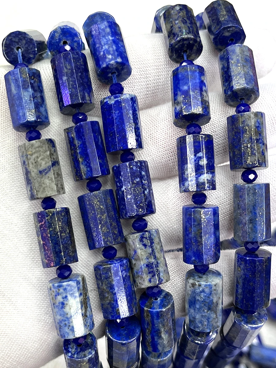 

Natural Lapis Lazuli Crystal Cylindrical Stone Section Beads Faceted Loose Spacer For Jewelry Making DIY Necklace Bracelet 15''