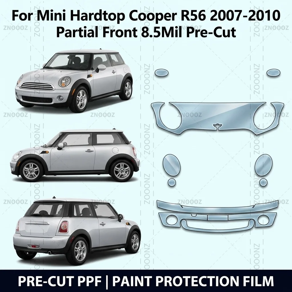 For Mini Hardtop Cooper R56 2007-2010 Partial Front 8.5Mil Pre-Cut PPF Paint Protection Kit TPU Self Healing Glossy Clear
