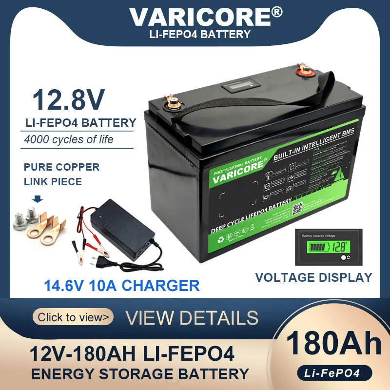 New LiitoKala 12.8V 180AH LCD LiFePO4 Battery pack 12V 4 Strings Lithium Batteries for Inverter Touring Car Solar 14.6v Charger