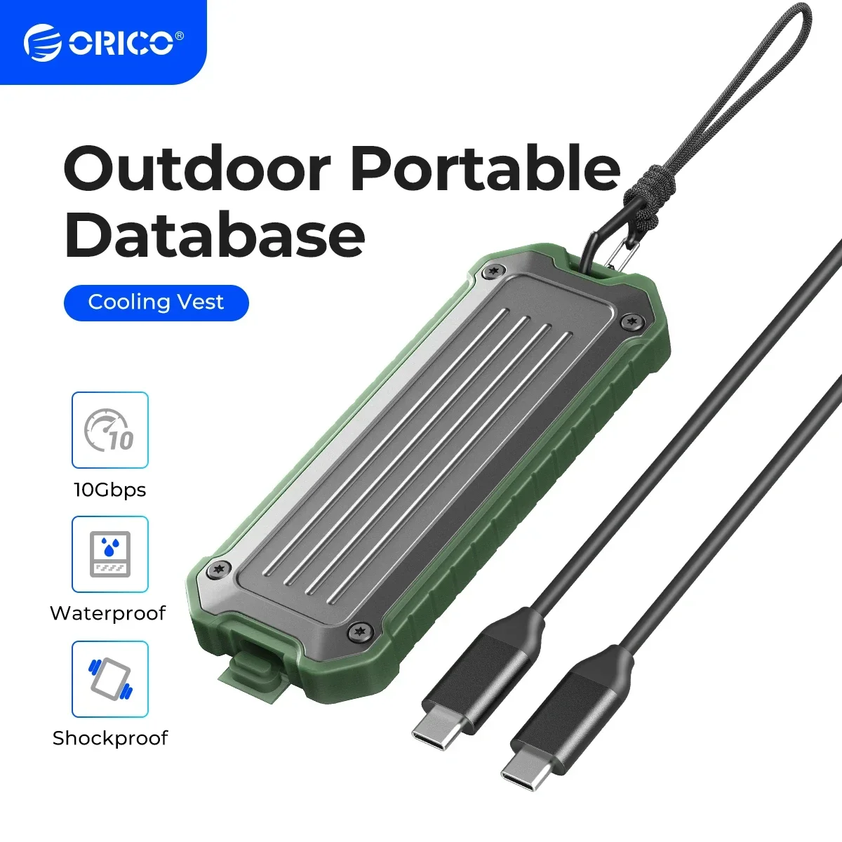 orico-ポータブルm2nvme-sata-ssdケース、亜鉛合金、防水、耐衝撃性エンクロージャー、屋外旅行用ストラップ付き10gbpsヒートシンク