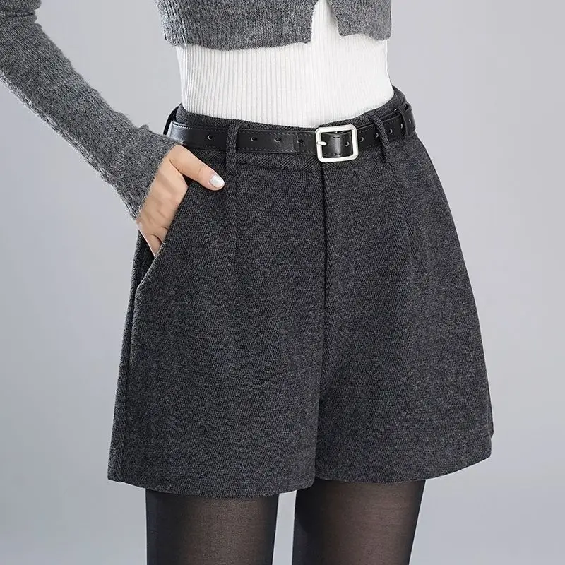 Solid Casual Elegant Trendy Office Lady Short Women's Pants Korean Sweet Fashion Elastic Waist Basic All-match Loose Shorts D697