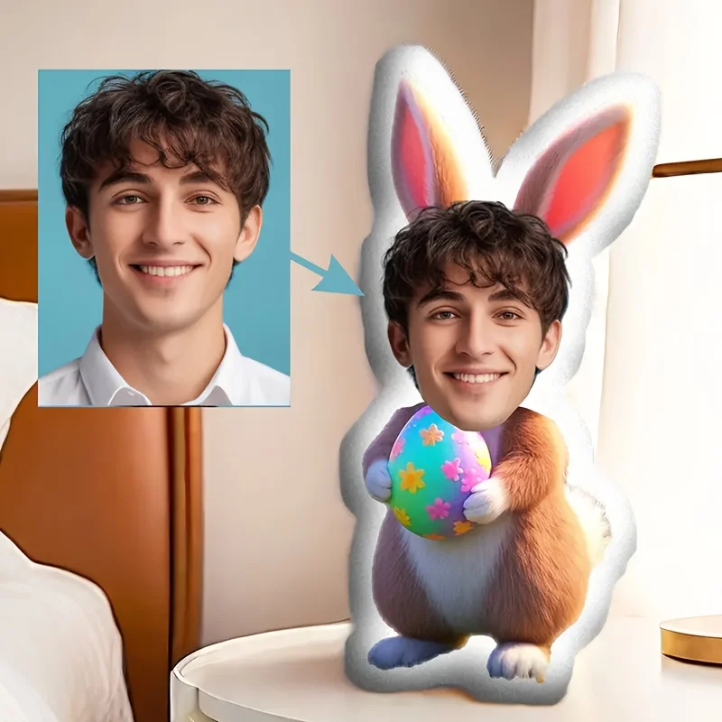 Custom Rabbit Pillow, Face Photo And Body Integration, Double-Sided Printing Design, Suitable for Living Room, Sofa, And Bedroom