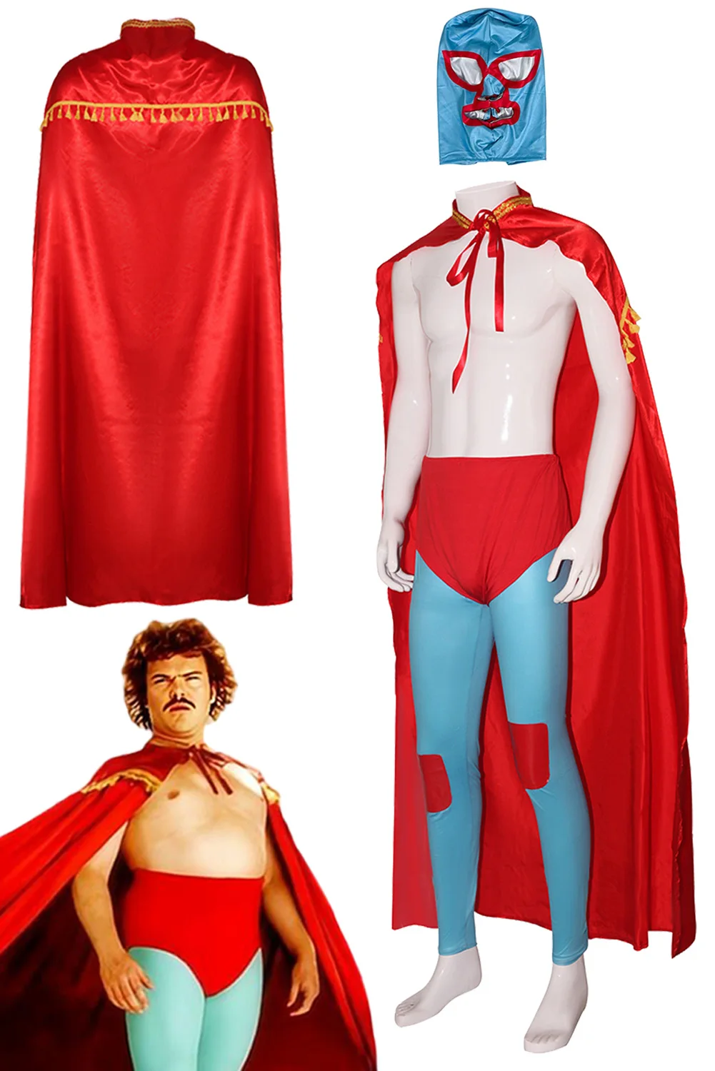 Fantasia Worstelaar Nacho Cosplay Masker Mantel 2006 Film Nacho Libre Disfraz Kostuum Mannen Fantasie Halloween Carnaval Feestkleding