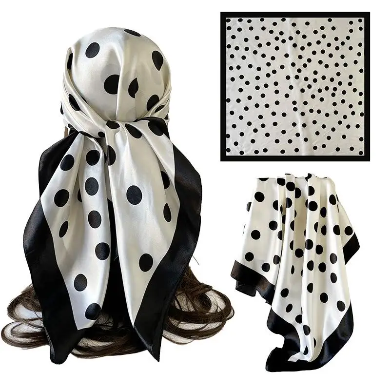 

Dot Print Square Scarf For Women Silk Shawl Neckerchief Female Hair Bands Head Wraps Headband Foulard Satin Hijab Bandana