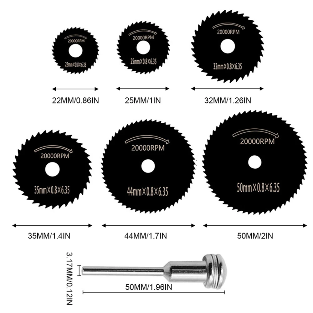 HSS Electric Cutting Saw Blade Set 7PCS 22-50MM Mini Circular Ultra Thin 3.2MM Rod Woodworking Metal Tools Grinder Accessories