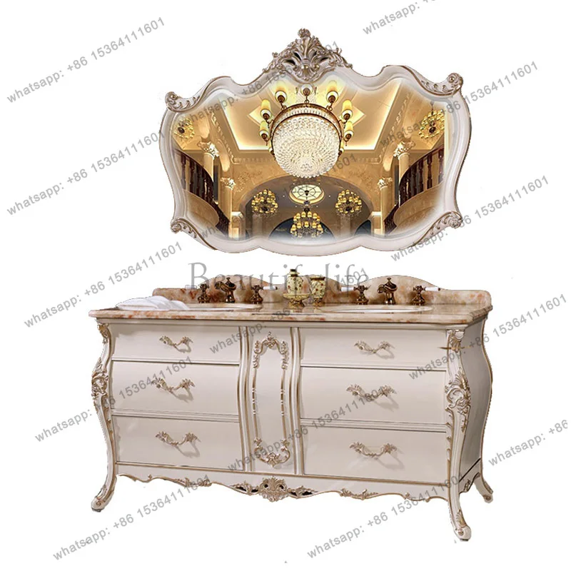 Mueble de baño curvo de lujo ligero, mueble de baño de roble, armario de baño