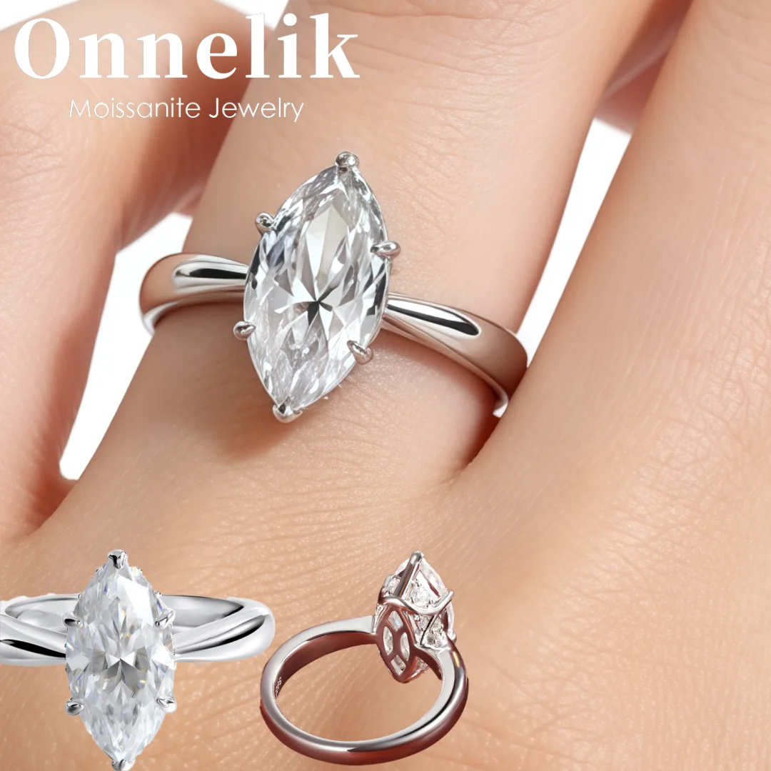 

Onnelik 3 Carat Marquise Cut Moissanite Ring Set 925 Sterling Silver Diamond Wedding Bands Gifts Fine Jewelry for Women Gift