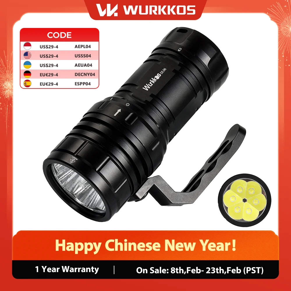 

Wurkkos DL06 Diving Torch 15000LM High Power Rechargeable LED Flashlight 3*21700 6*XHP50.2 Power Bank IPX8 Underwater Work Light