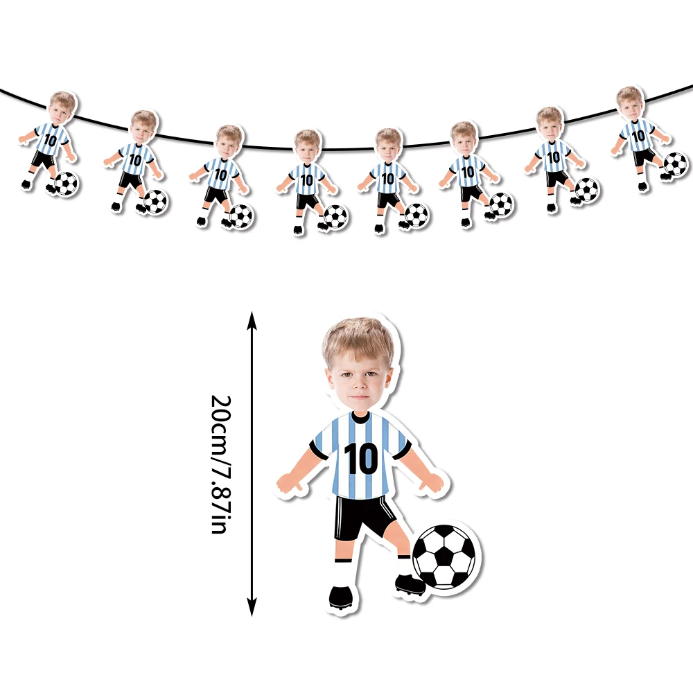 Individuell gestaltetes Fotobanner mit Fußballspieler-Motiv, perfekt für Fußball-Geburtstagsfeiern, Partyzubehör. – Detail 3